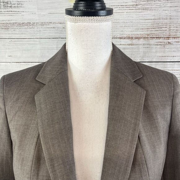 Anne Klein Blazer Jacket size 2 Brown Pinstripe Stretch Career Professional Suit - Picture 4 of 12